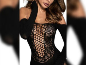 Black Off Shoulder Glove Sleeve Floral Lace Hollow-out