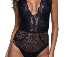 Black V-Neck Hollow Out Bodysuit