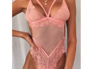 Pink Lace mesh transparent bodysuit