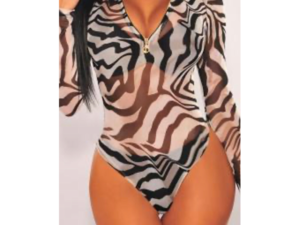 Zebra Print Zipper bodysuit