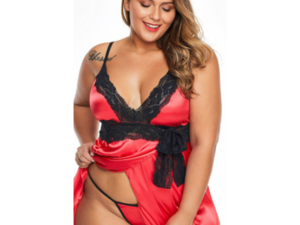 Red Lace V Neckline Plus Size Babydoll