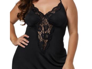 Black Venicia Chemise With Lace Trim