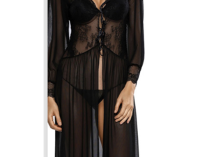 Sheer Long Sleeve Lace Robe with Thong