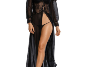 Sheer Long Sleeve Lace Robe with Thong