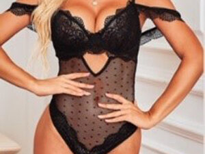 Black Lace Dotted Teddy Lingerie